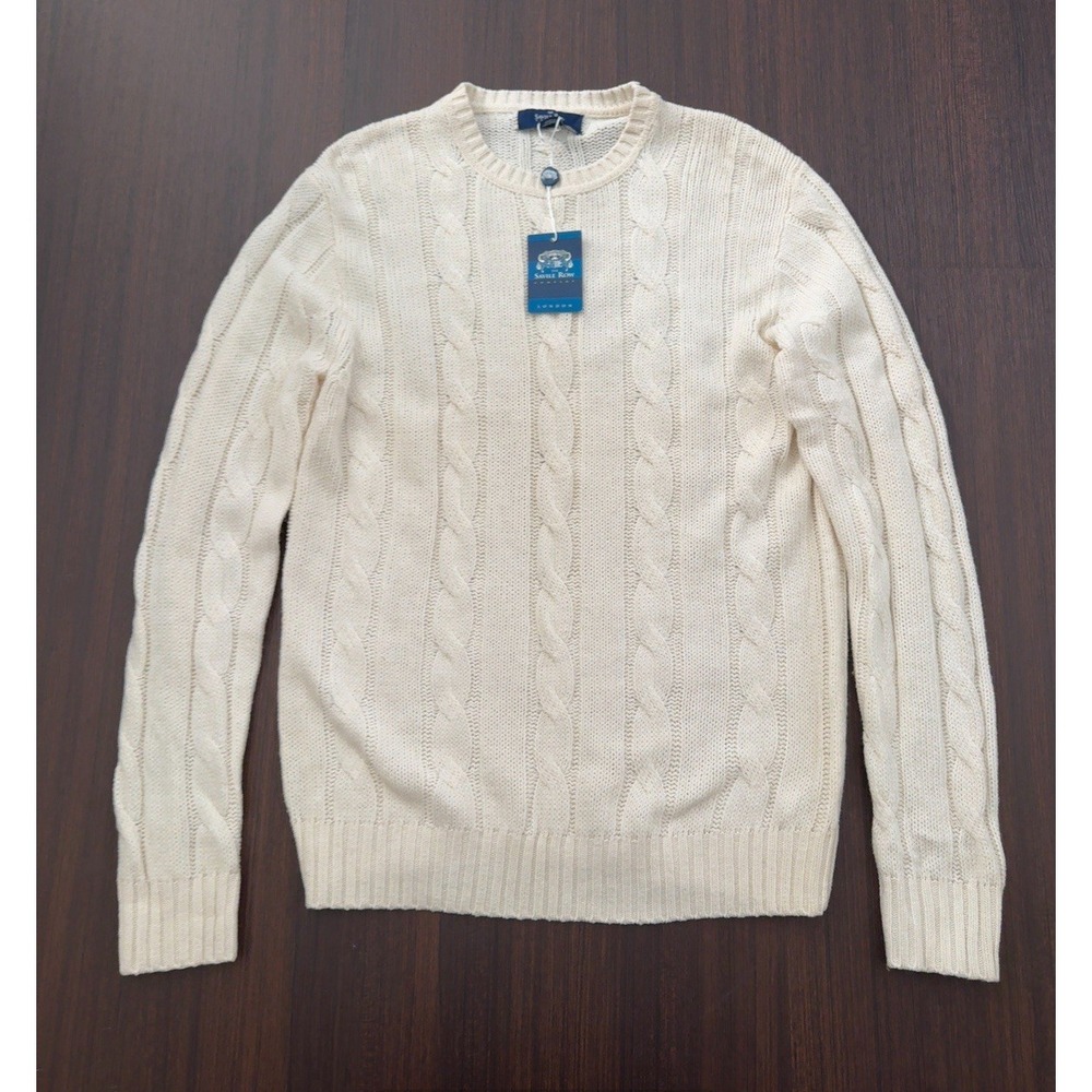 THE SAVILE ROW London Lambs Wool Fisherman Knit Sweater Beige Medium - NEW Read